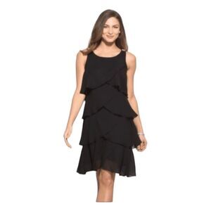 Tessa DB Signature Tiered Cocktail Midi Dress Black Tulip Chiffon Sleeveless 18W